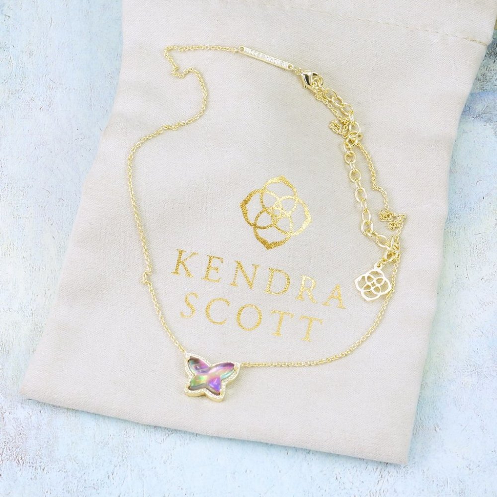 Kendra Scott Lillia Butterfly Lilac Abalone Necklace Gold Plated - Picture 4 of 7